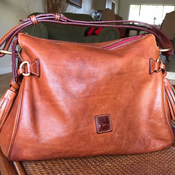 Dooney & Bourke Handbags - DOONEY & BOURKE Cognac Medium Florentine Leather Zip Tassel Hobo Handbag Purse